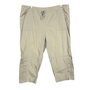 Chicos Zenergy Pants 3 Womens 16 Olive Green Ruched Leg‎ Cropped Capri Pull On